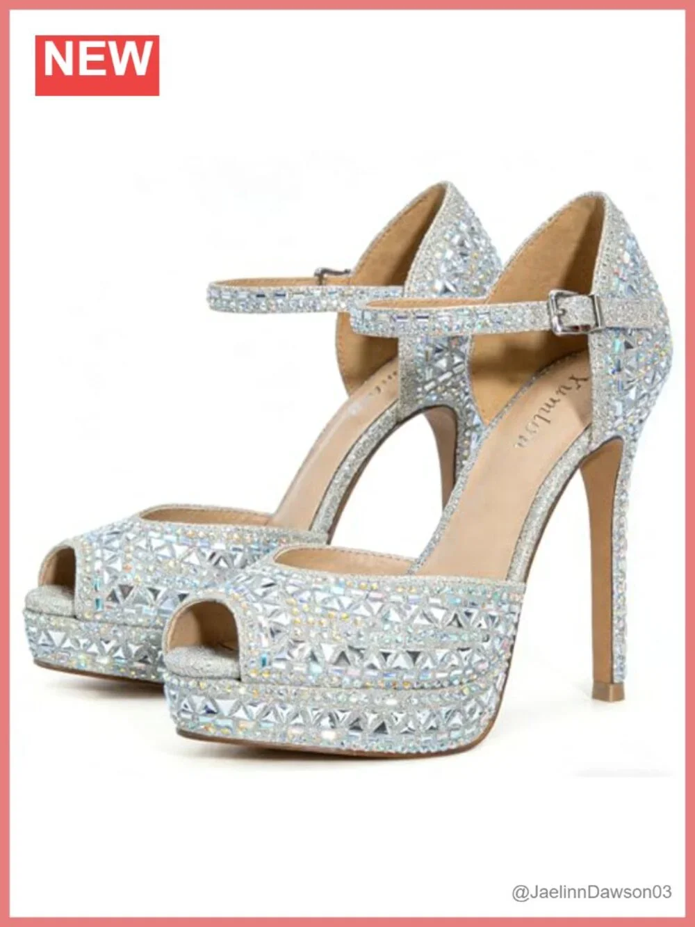 Sparkly Rhinestone Peep Toe Platform Stiletto Heels for Women Wedding Party